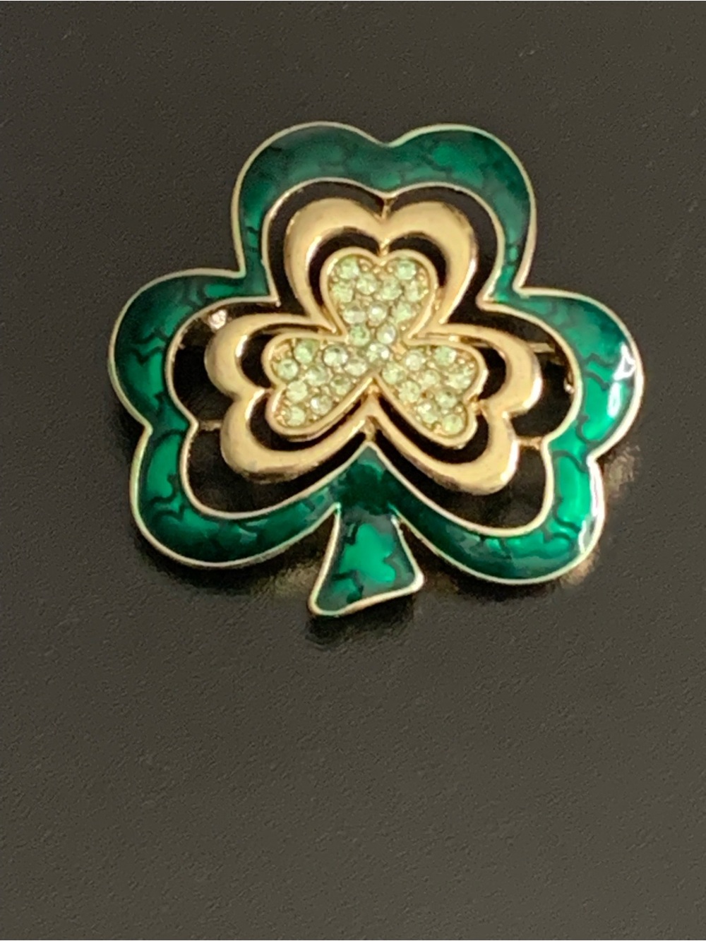 Authentic Napier Layered Shamrock With Sparkling Green Crystal Rhinestones Brooc - Picture 7 of 8